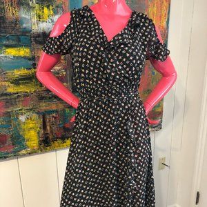 Faux wrap, apron style dress, floral